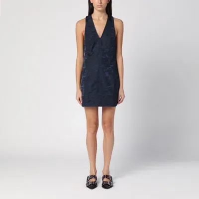 Ganni Navy Mini Dress With Knot Detail In Blue