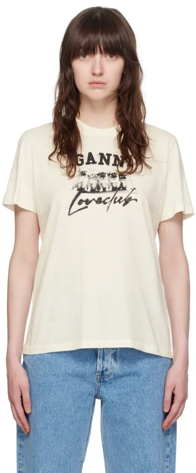 Ganni Off-white Printed T-shirt In 135 Egret