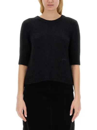 Ganni Open Back Brushed Top In Black