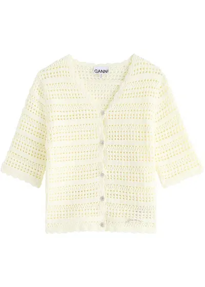 Ganni Open-knit Cotton Cardigan In Off White