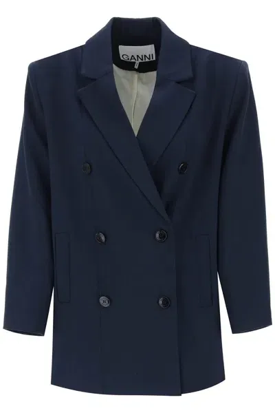 Ganni Blue Oversize Double Breasted Blazer