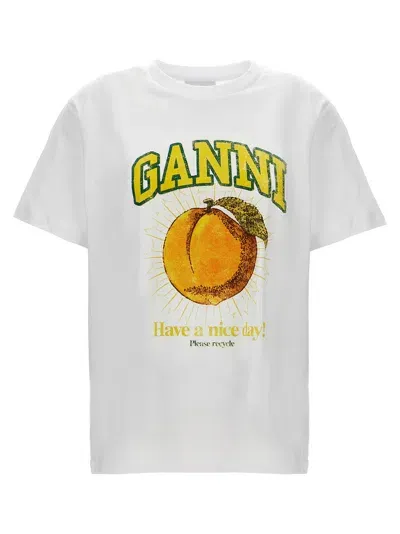 Ganni Peach T-shirt In Bright White