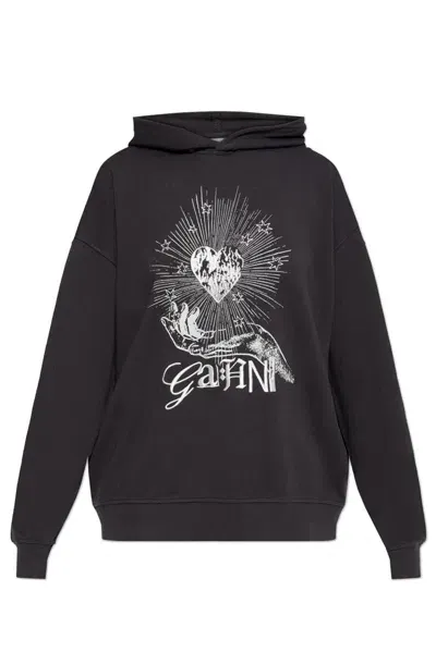 Ganni Phantom Isoli Heart Oversized Hoodie In Black