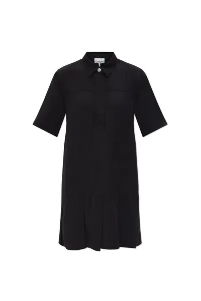 Ganni Pleated Dress In Black