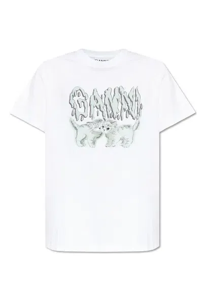 Ganni Printed T In White