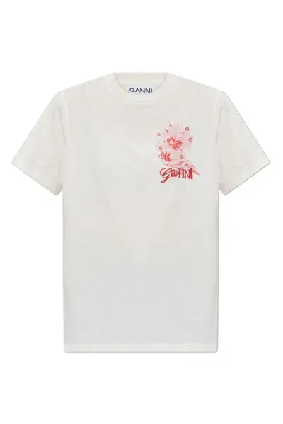 Ganni Printed T In White