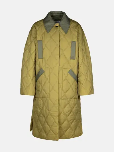 Ganni Quilted Coat In Green Polyamide