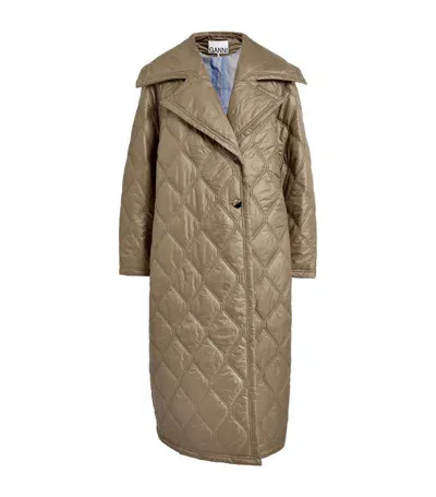 Ganni Quilted Coat In Fallen Rock