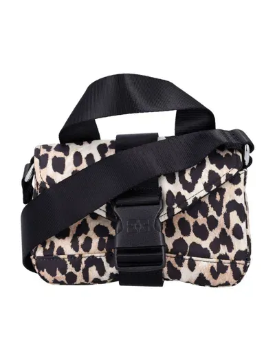 Ganni Recycled Tech Mini Satchel In Leopard