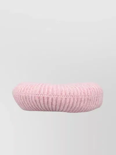 Ganni Structured Wool Blend Beret In Pink