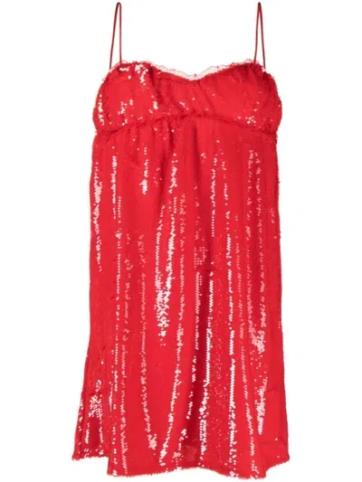 Ganni Red Sequined Mini Dress