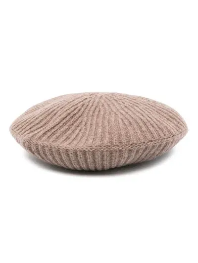 Ganni Ribbed-knit Beret In Braun