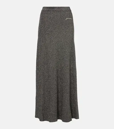 Ganni Ribbed-knit Lamé Maxi Skirt In Grau