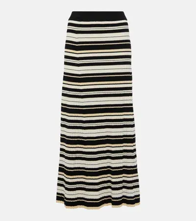 Ganni Striped Ribbed-knit Midi Skirt In Multicolour