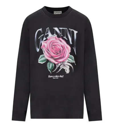 Ganni Rose Anthracite Grey Long Sleeve T-shirt