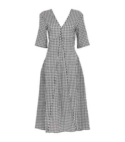 Ganni Seersucker Gingham Midi Dress In White