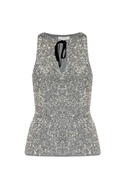 Ganni Sequin Top In Silver