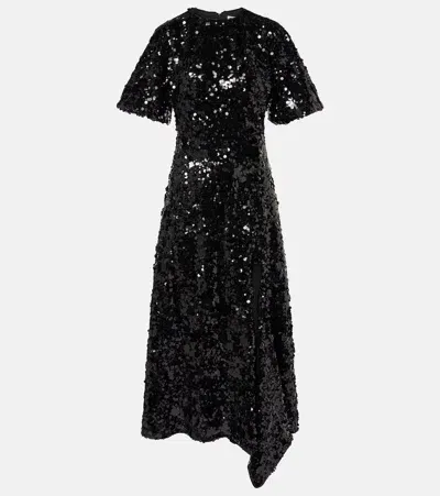 Ganni Sequined Velvet Maxi Dress In Black