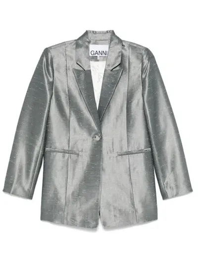 Ganni Shantung Blazer In Grey