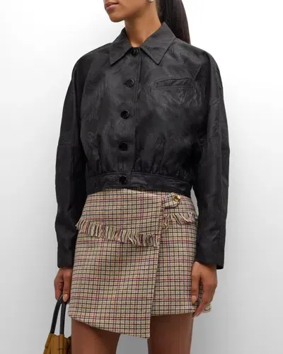 Ganni Short Cloqué Jacket In Black