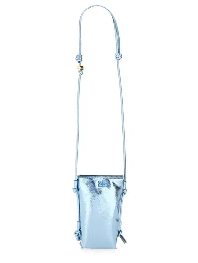 Ganni Shoulder Bag With Logo In Blue