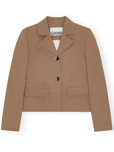 Ganni Single-breasted Blazer In Neutrals