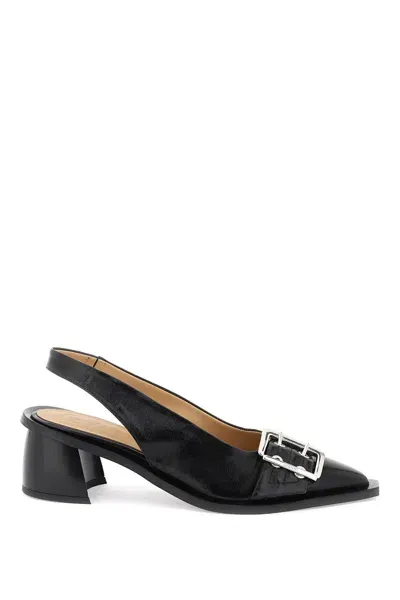 Ganni Buckle Slingback Block-heel Pumps In Black