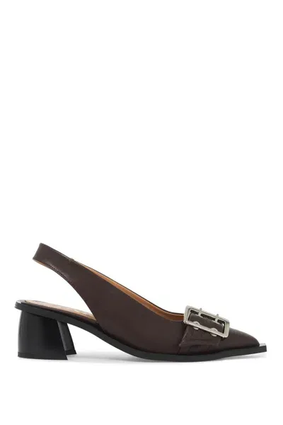 Ganni Brown Feminine Buckle Slingback Heels