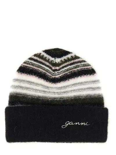 Ganni Striped Beanie In Multi