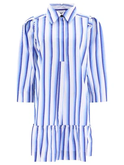 Ganni Mini Striped Shirt Dress In Light Blue