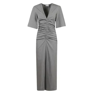 Ganni Striped Suiting V In Grey