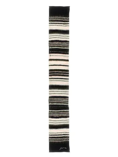 Ganni Striped Wool Scarf In Black