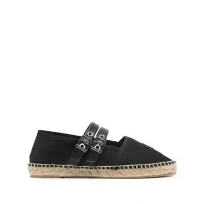 Ganni Summer Organic Cotton Dual-buckle Espadrilles In Black