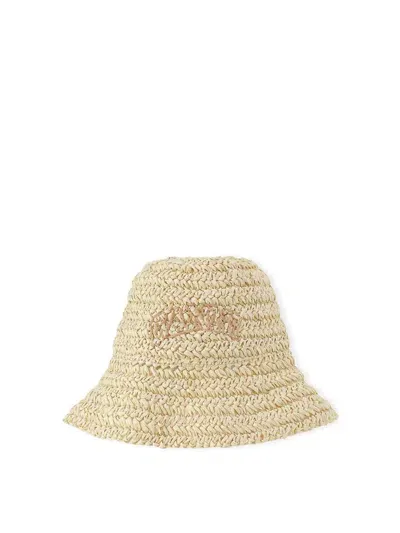 Ganni Logo-embroidered Bucket Hat In Beige