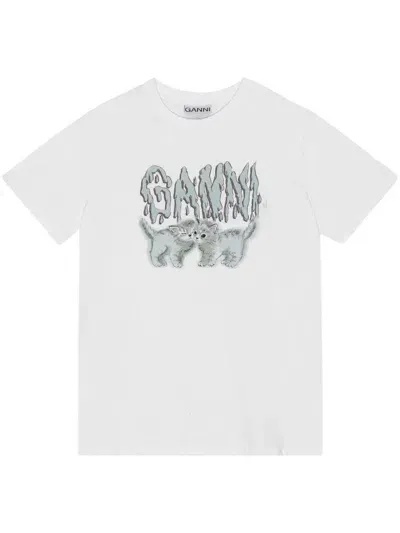 Ganni T-shirt Mit Logo-print In Bianco