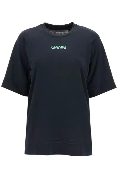 Ganni T Shirt Sportiva In Mesh In Black