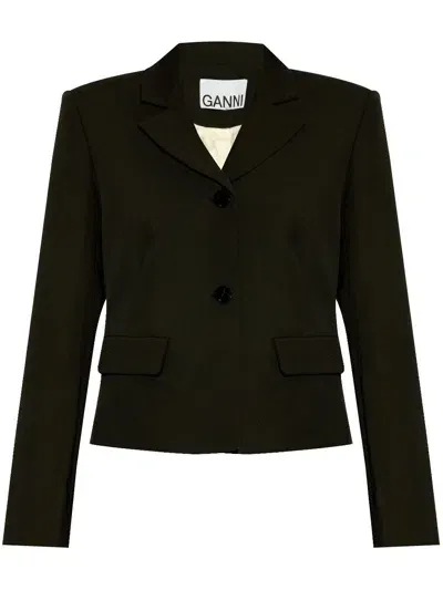 Ganni Tailored Cropped Jacket In Black