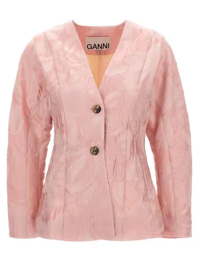 Ganni Textured Cloqué Blazer And Suits In Nude & Neutrals