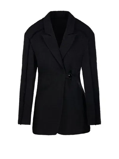 Ganni Tweed Suiting Blazer In Black