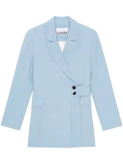 Ganni Twill Belted Blazer In Blue