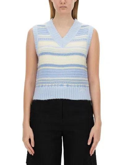 Ganni V-neck Vest In Azure