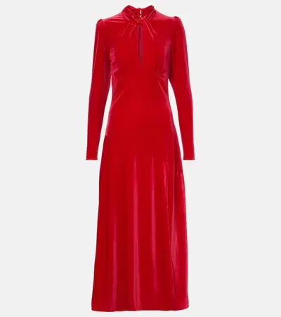 Ganni Velvet Jersey Midi Dress In Red