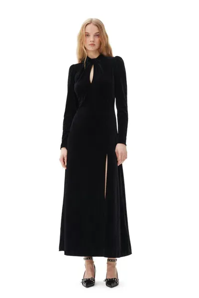 Ganni Velvet Long Dress In 099 Black