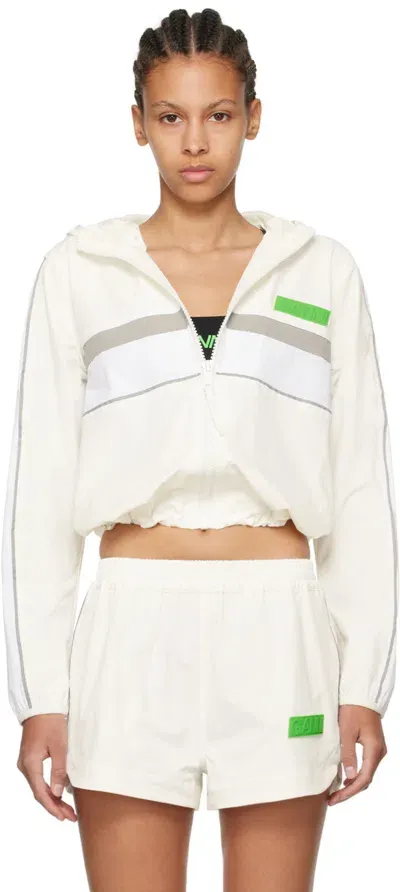 Ganni White Shell Track Jacket In 135 Egret