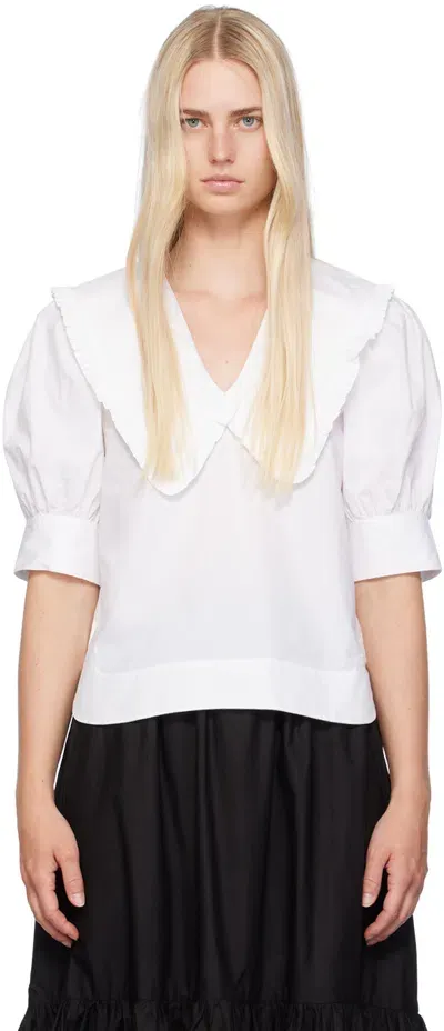 Ganni Cotton-poplin Blouse In White