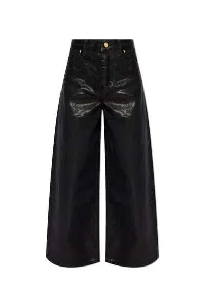 Ganni Coated Mid-rise Wide-leg Organic Jeans In Black