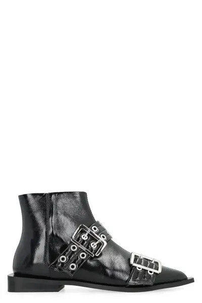 Ganni Women's Faux Leather Ankle Boots In Black