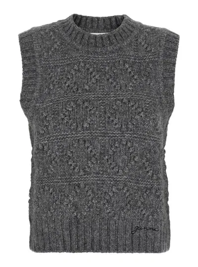 Ganni Wool Cotton Bubble Vest In Grey