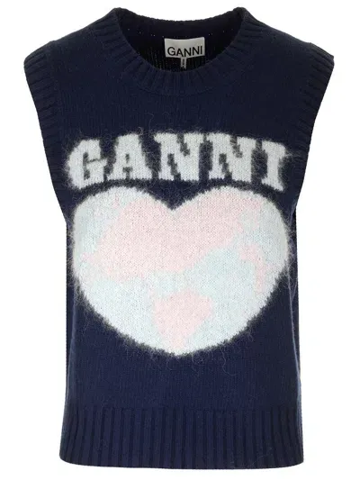 Ganni Wool Gilet In Blue