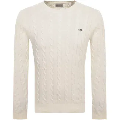 Gant Classic Cotton Cable Knit Jumper Cream